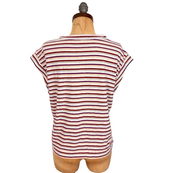 MADEWELL Boxy Muscle Tee in Stripe S White Multicolor Top Linen Blend NWT B71 - Picture 4 of 6